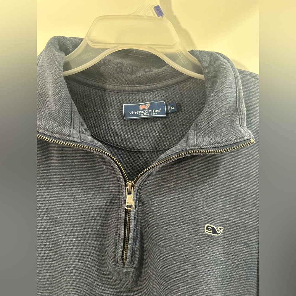Vineyard Vines Saltwater Stripe Quarter Zip Pullover Navy Size XL - Picture 2 of 4